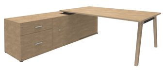 Bureau WOODY Manager - L210 x P100 x H72,5 cm - console retour à gauche L200 x P60 cm - pieds carbone - plateau imitation Chêne clair