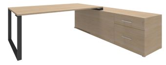 Bureau LOFTER Manager - L180 x P100 x H72,5 cm - console retour à droite (tiroirs) - pieds carbone - plateau imitation chêne clair