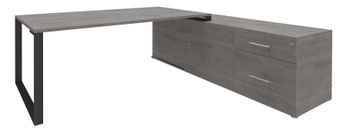 Bureau LOFTER Manager - L180 x P100 x H72,5 cm - console retour à droite (tiroirs) - pieds carbone - plateau imitation chêne gris