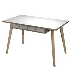 Bureau télétravail avec tiroirs - 120 cm - blanc/chêne - pieds chêne