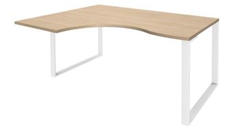 Bureau compact LOFTER - L160 cm - Retour à gauche - Plateau imitation chêne clair - pied Blanc - (pied de renfort obligatoire à rajouter - non inclus)