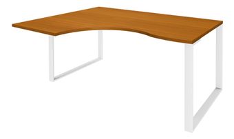 Bureau compact LOFTER - L180 cm - Retour à gauche - Plateau imitation Merisier - pied Blanc - (pied de renfort obligatoire à rajouter - non inclus)