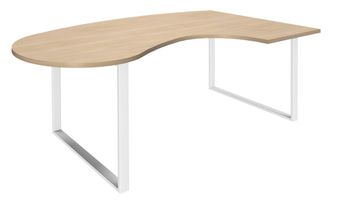 Bureau LOFTER Manager arrondi -  retour à droite - L200 cm - Plateau imitation chêne clair - Pied blanc (Pieds de renfort obligatoire à rajouter - non inclus)