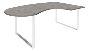 Bureau LOFTER Manager arrondi -  retour à droite - L200 cm - Plateau imitation chêne gris - Pied blanc (Pieds de renfort obligatoire à rajouter - non inclus)