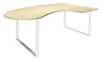 Bureau LOFTER Manager arrondi -  retour à droite - L200 cm - Plateau imitation Erable - Pied blanc (Pieds de renfort obligatoire à rajouter - non inclus)