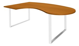Bureau LOFTER Manager arrondi -  retour à gauche - L200 cm - Plateau imitation Merisier - Pied blanc (Pieds de renfort obligatoire à rajouter - non inclus)