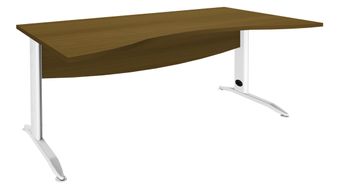 Bureau double vague symétrique IDRA - L180 cm - Pied blanc - plateau imitation noyer