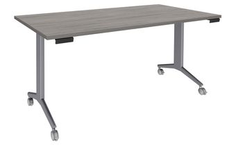 Table de réunion abattantes - L160 x P80 cm - pied alu - plateau imitation chêne gris