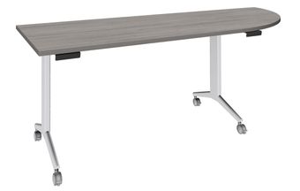 Table de réunion abattantes angle à droite - L200 x P80 cm - pied blanc - plateau imitation chêne gris