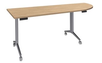 Table de réunion abattantes angle à droite - L200 x P80 cm - pied alu - plateau imitation chêne clair