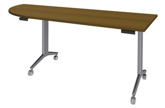 Table de réunion abattantes angle à gauche - L200 x P80 cm - pied alu - plateau imitation noyer 
