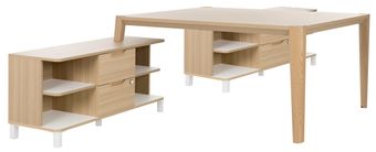 Bureau partagé avec 2 retours ABSOLU - 160 cm - Pieds bois - Chêne structuré