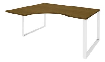 Bureau compact LOFTER - L160 cm - Retour à gauche - Plateau imitation noyer - pied blanc - (pied de renfort obligatoire à rajouter - non inclus)