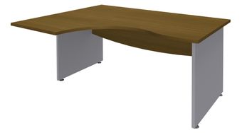 Bureau compact à gauche DUAL - L180 cm - Pieds Alu - plateau imitation noyer (Pieds de renfort ou caisson bout de bureau obligatoire à rajouter - non inclus)