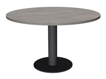 Table de réunion ronde - diam 100 cm - pieds tulipe anthracite - plateau imitation chêne gris