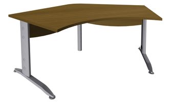 Bureau symétrique 120° IDRA - L185 cm - pieds alu - plateau imitation noyer