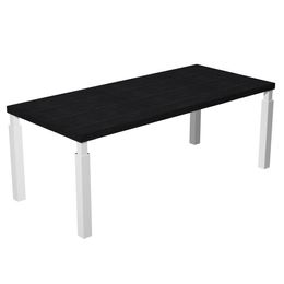 Bureau Manager FLORA - L180 x P90 cm - pieds en métal blanc - plateau imitation frêne noir