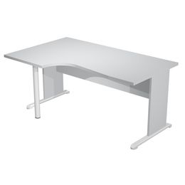 Bureau compact Trend - L160 cm - retour à gauche - pieds bois - plateau gris