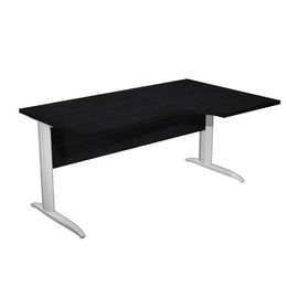 Bureau compact Trend - L160 cm - retour à droite - Pieds métals alu - plateau imitation frêne noir (pied de renfort obligatoire à rajouter - non inclus)