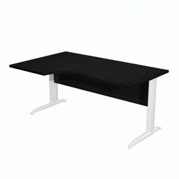 Bureau compact Trend - L160 cm - retour à gauche - Pieds métals blanc - plateau imitation frêne noir - (pieds de renfort obligatoire à rajouter - non inclus)