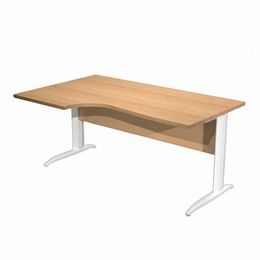 Bureau compact Trend - L160 cm - retour à gauche - Pieds métals blanc - plateau imitation hêtre - (pieds de renfort obligatoire à rajouter - non inclus)