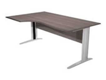 Bureau compact Trend - L160 cm - retour à gauche - Pieds métals anthracite - plateau imitation frêne noir - (pieds de renfort obligatoire à rajouter - non inclus)