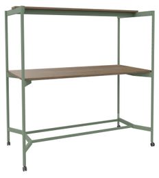 Table Coworking ELKI - L180 - plateau imitation noyer - pied vert sauge