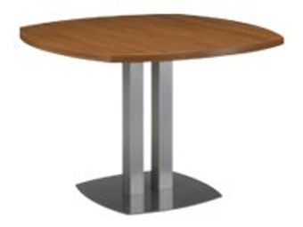 Table de réunion carrée SLIVER - L115 x H75 x P115 - 4 côtés courbes - Noyer et bronze