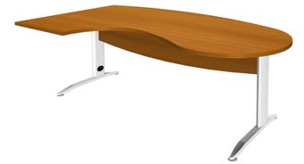 Bureau compact manager retour à gauche IDRA - 200 cm - Pied blanc - Merisier (Pieds de renfort obligatoire à rajouter - non inclus)