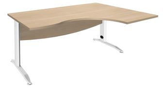 Bureau compact à droite IDRA - L160 cm - Pieds blanc - plateau imitation Chêne clair (Pieds de renfort obligatoire à rajouter - non inclus)