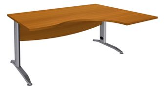 Bureau compact à droite IDRA - L160 cm - Pieds alu - plateau imitation Merisier (Pieds de renfort obligatoire à rajouter - non inclus)