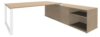 Bureau LOFTER Manager - L180 x P100 x H72,5 cm - console retour à droite (cases) - pieds blanc - plateau imitation chêne clair