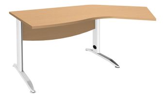 Bureau 135° IDRA - retour d'angle à droite - L180 cm - Pieds blanc - Plateau imitation Hêtre