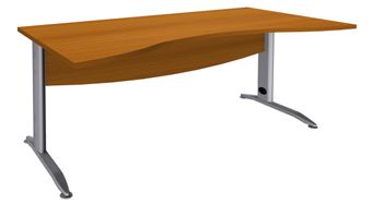 Bureau double vague symétrique IDRA - L180 cm - Pieds aluminium - plateau imitation Merisier