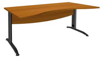 Bureau double vague symétrique IDRA - L180 cm - Pieds anthracite - plateau imitation Merisier