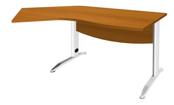 Bureau 135° IDRA - retour d'angle à gauche - L180 cm - Pieds blanc - plateau imitation Merisier