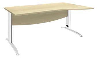 Bureau droit IDRA - Vague à droite - L160 cm - Pieds blancs - plateau imitation Erable