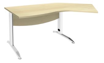 Bureau 135° IDRA - retour d'angle à droite - L180 cm - Pieds blanc - plateau imitation Erable