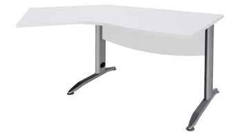 Bureau 135° IDRA - retour d'angle à gauche - L180 cm - Pieds aluminium - plateau Blanc perle