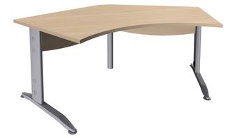 Bureau symétrique 120° IDRA - L185 cm - Pieds alu - plateau imitation Chêne clair