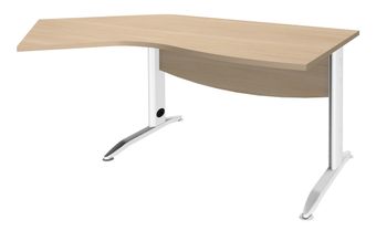 Bureau 135° IDRA - retour d'angle à gauche - L180 cm - Pieds blanc - plateau imitation Chêne clair