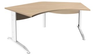 Bureau symétrique 120° IDRA - L185 cm - Pieds blanc - plateau imitation Chêne clair