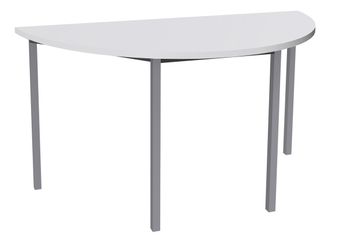 Table de réunion Demi-lune - 140 x 70 cm - Pieds carrés aluminium - Blanc perle