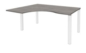 Bureau compact EXPRIM - L180 cm - Retour gauche - Plateau imitation Chêne gris - Pieds blanc (Pieds de renfort obligatoire à rajouter - non inclus)