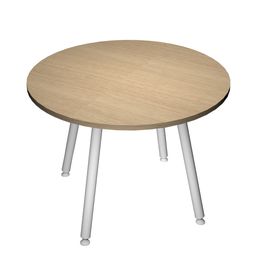 Table ronde - H74,4 cm - 100 cm - 4 Pieds blanc - plateau imitation chêne