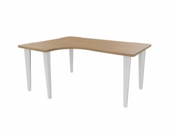 Bureau compact 90° à gauche EVIDENCE - Pieds blancs - Plateau imitation chêne clair