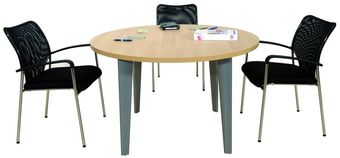 Table de réunion ronde EVIDENCE - 120 cm - Pieds anthracites - Plateau imitation hêtre