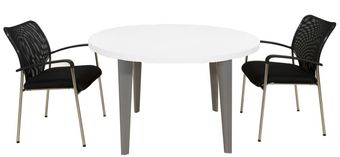 Table de réunion ronde EVIDENCE - 120 cm - Pieds blancs - Plateau blanc
