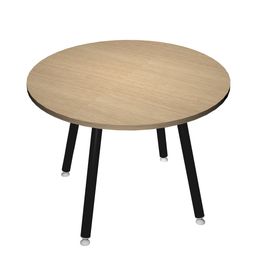 Table ronde - H74,4 cm - 100 cm - 4 pieds noir - plateau blanc avec bords chêne