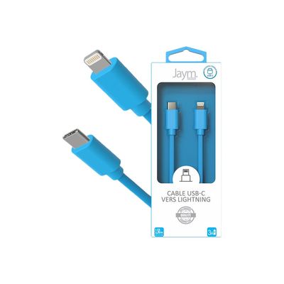 3701263514781-JAYM POP Collection - Câcle USB-C vers Lightning - 1.5 m - bleu-Angle droit-2